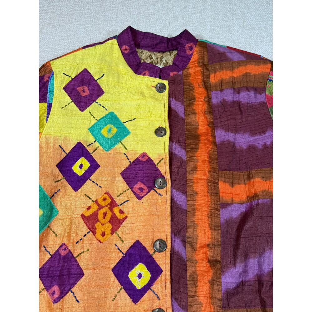 Sandy Starkman Women M Multicolor Silk Long Sleeve Boho Lagenlook Artsy Jacket - Picture 11 of 11